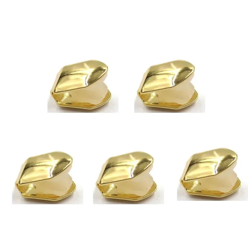 1/5pcs 3 Colors Custom Fit Gold Plated HipHop Single Tooth Grillz Cap Top Bottom Dental Grill Teeth Caps Halloween Cosplay Oasis Select Gold 5pcs