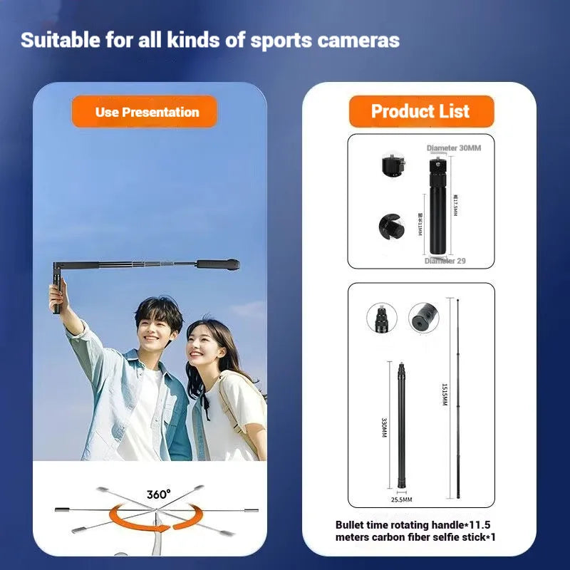 1.2m Invisible Selfie Stick Bullet Time Tripod for Insta360 & DJI