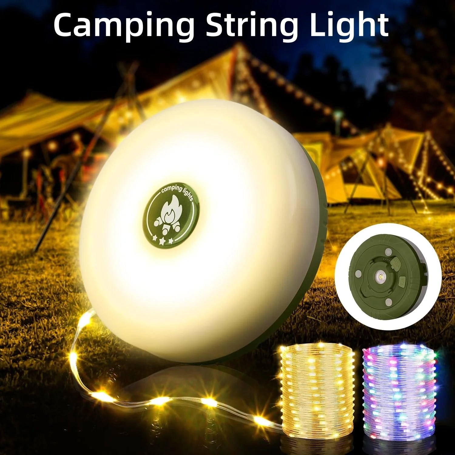 2 in 1 Rechargeable Camping String Light Outdoor String Light with 8 Lighting Modes Portable Outdoor String Lights for Camping Oasis Select