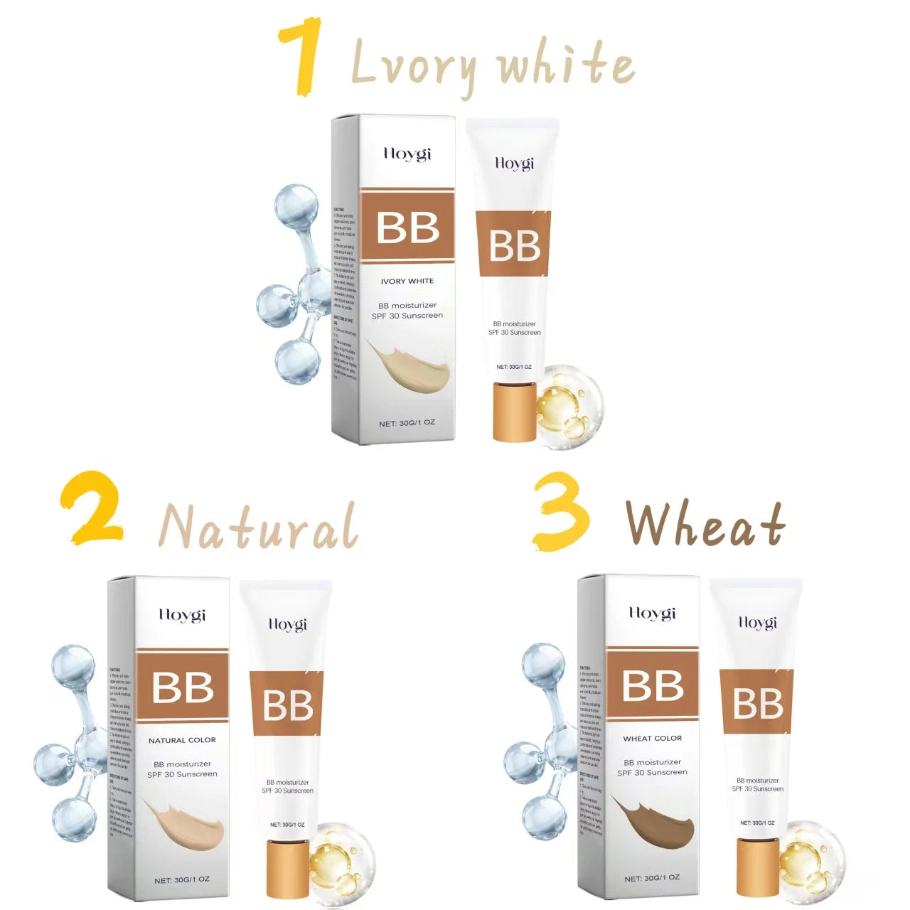Hoygi SPF30 BB Cream – Oil-Free, Full Coverage Tinted Sunscreen BB Cream SPF30 Oasis Select