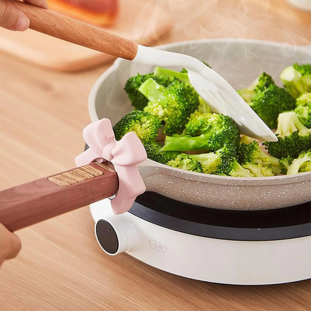 Spoon Holder for Pot Silicone Utensil Holder Bowknot Shape Ladle Rest Non-Slip Kitchen Gadget Rack for RV College Dorm Home Oasis Select