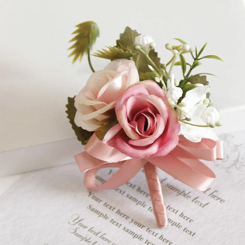 Artificial Corsage & Wrist Flower | Satin Bow Wedding Accessory