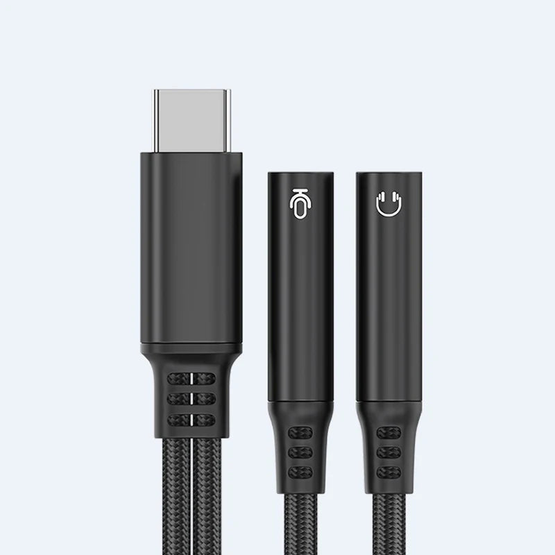 USB-C to Dual 3.5mm Audio Adapter DAC Microphone Connector Cable for Phone15 16 Oasis Select