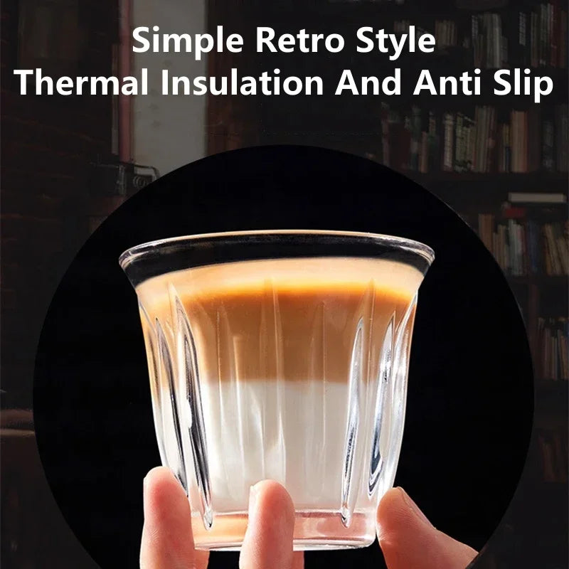 2Pcs Glass Coffee Cup Espresso Mug Creative Striped Anti-scald Mocha Juice Cocktails Coffee Mugs for Latte Cappuccino Tea Cafe Oasis Select