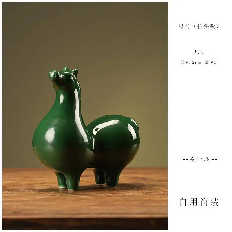Ceramic Tea Pet Green Horse Small Ornament Home Living Room Study Office Desktop Decoration Tea Play Thing Cute Tang Horse Oasis Select 6