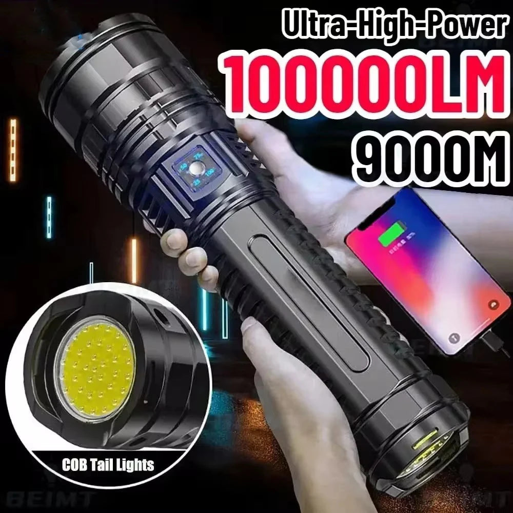 10000LM 800W Most Powerful Led Flashlights Tactical 15000mah Built-in Battery Flash Light Emergency Spotlights 4km Holiday Gifts Oasis Select
