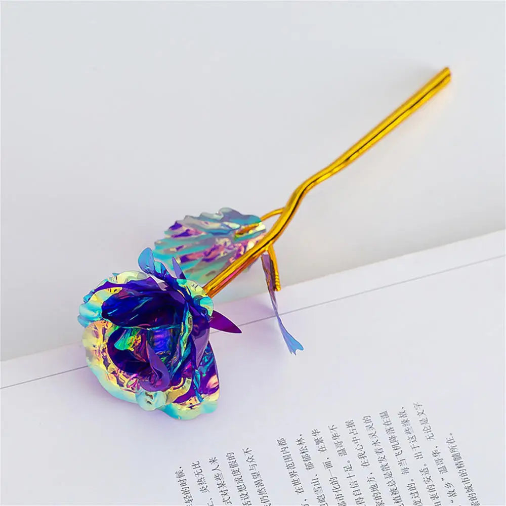 Multi-Color Gold Plated Rose Flower Romantic Valentine’s Day Mother's Day Gift Garden Decoration Flower Decoration Oasis Select Purple-18cm