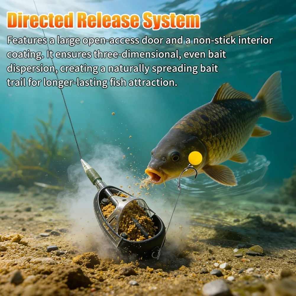 Green Zinc Alloy Feeder Fishing Bait Container With Weighted Bottom Release System For Carp Fishing Tackle Accessories Oasis Select
