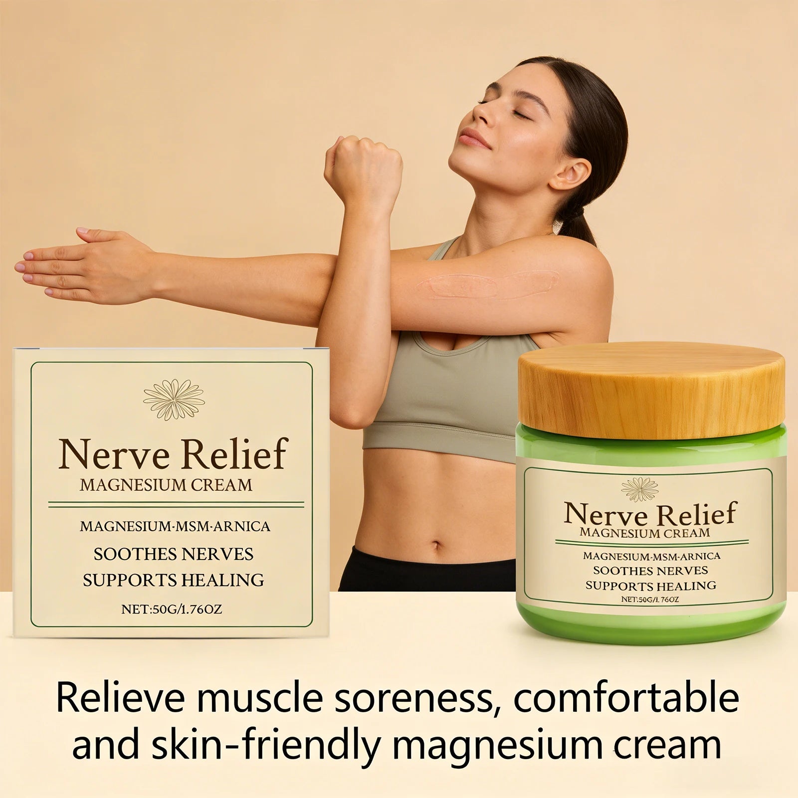 Nerve Relief Magnesium Cream Relieve Muscle Pain Moisturizing Body Massage Cream Relax Muscles Soothing Nourishing Skin Care 50g Oasis Select