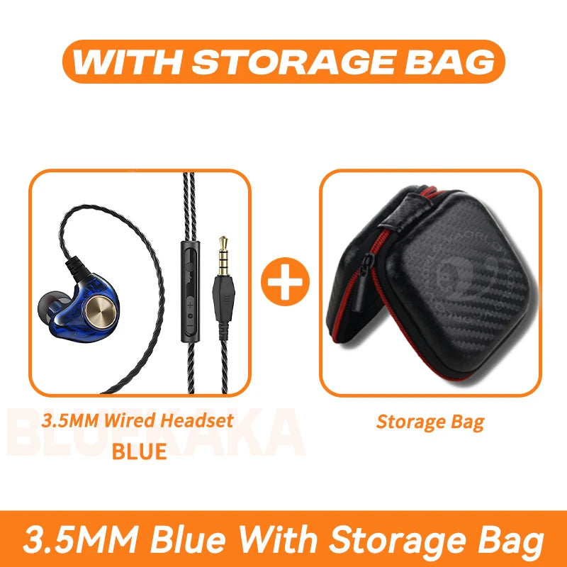 HIFI Heavy Bass Wired Earphone 3.5mm AUX In Ear Gaming Headset Dynamic Music Headphones Stereo Noise Cancelling Earbuds With Mic Oasis Select Blue With Bag