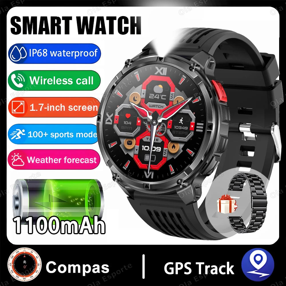 Rugged Military Smartwatch 1100mAh | Compass, Fitness & BT Calls