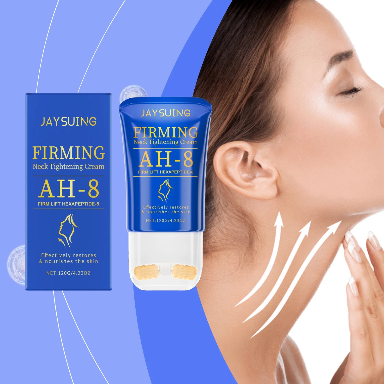 Neck Roller Cream Lift Firm Moisturize Brighten Neck Skin Remove Double Chins Reduce Fine Lines Anti-Wrinkle V-Shaped Face Cream Oasis Select