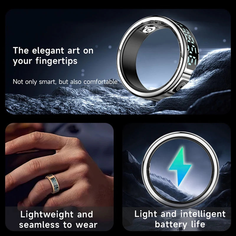 WISH SR08 Smart Ring For Men Women LED Display Screen Heart Rate Blood Oxygen Monitoring Multi Sports Modes 5ATM Waterproof Oasis Select