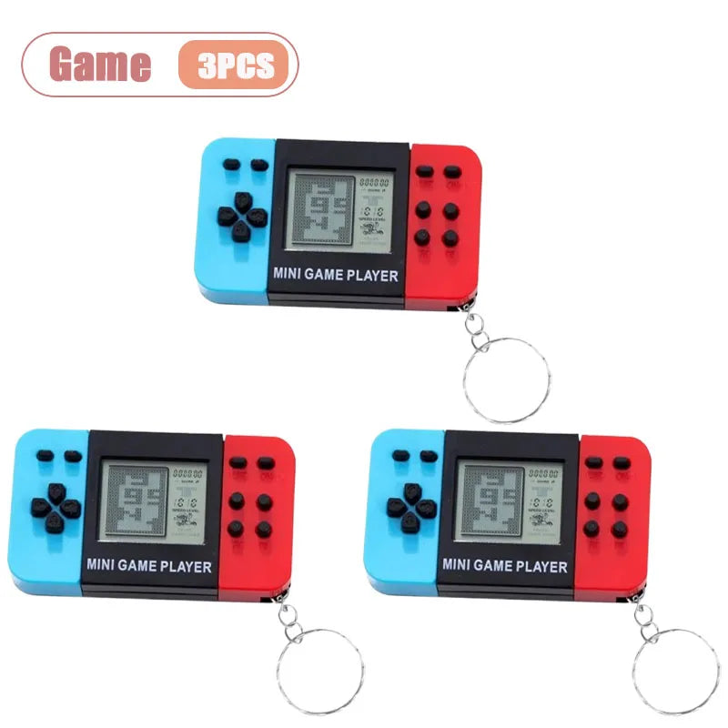 Mini Retro Tetris Game Console Keychain Classic Handheld Video Game Player with Key Ring Portable Pocket Toy for Adults Kids Oasis Select Game-3PCS