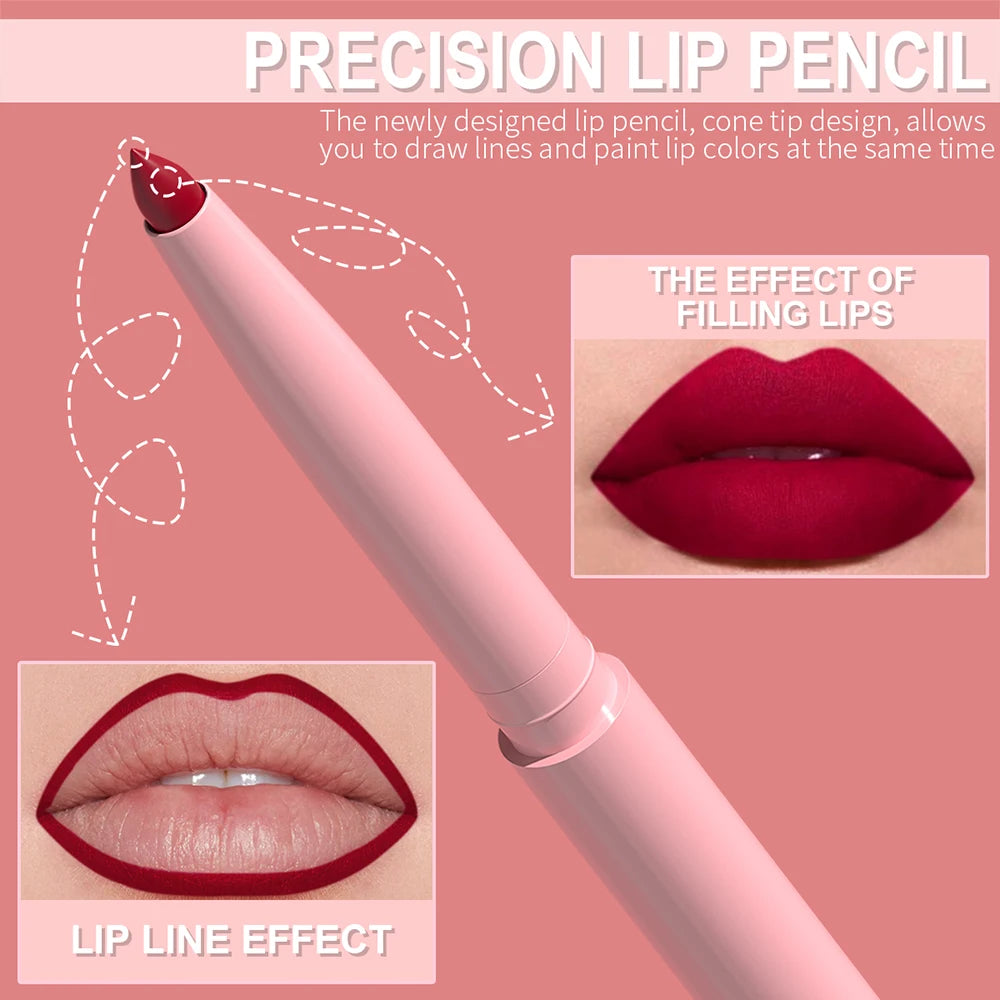 6pcs Lip Liner Pen Set Long-Lasting, Waterproof Sweatproof, Easy Coloring Non-fading Color Rendering Lip Gloss Set Beauty Makeup Oasis Select