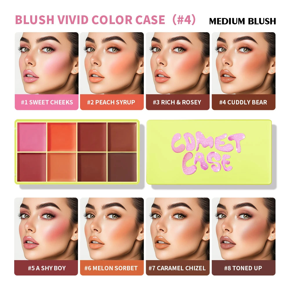 8-Color Blusher Cream Plate Highlighter Palette Face Blush Cosmetics Long Lasting Waterproof Concealer Natural Look Matte Makeup Oasis Select 4 Medium Blush