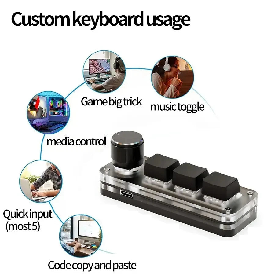 Mini Keyboard 3 Keys 1 Knob RGB Programming Macro Mechanical Keyboard Gaming Custom Switch Portable Keypad For Photoshop Oasis Select