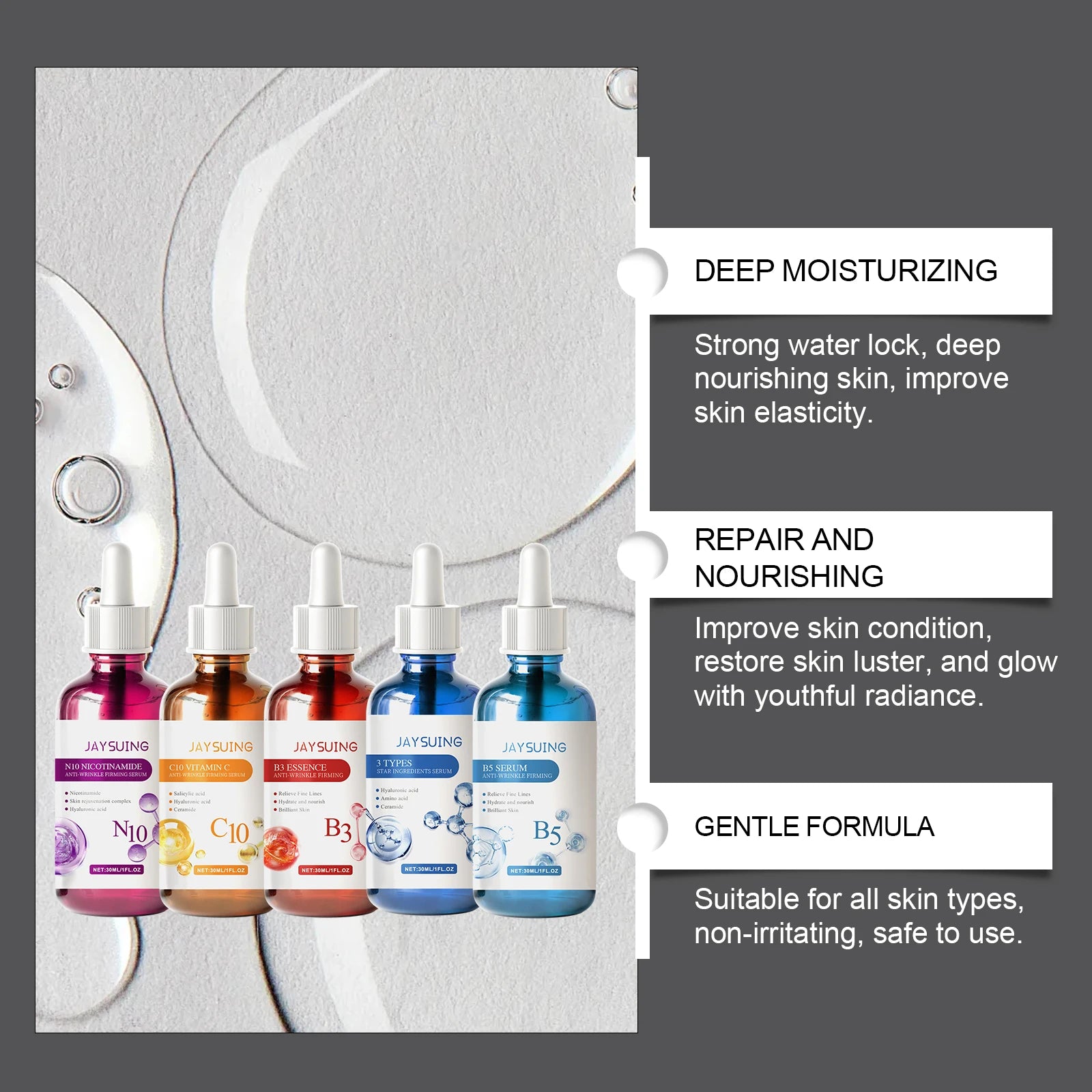 Jaysuing 5-Piece Facial Serum Gift Set – Anti-Aging & Brightening Facial Serum Gift Set Oasis Select