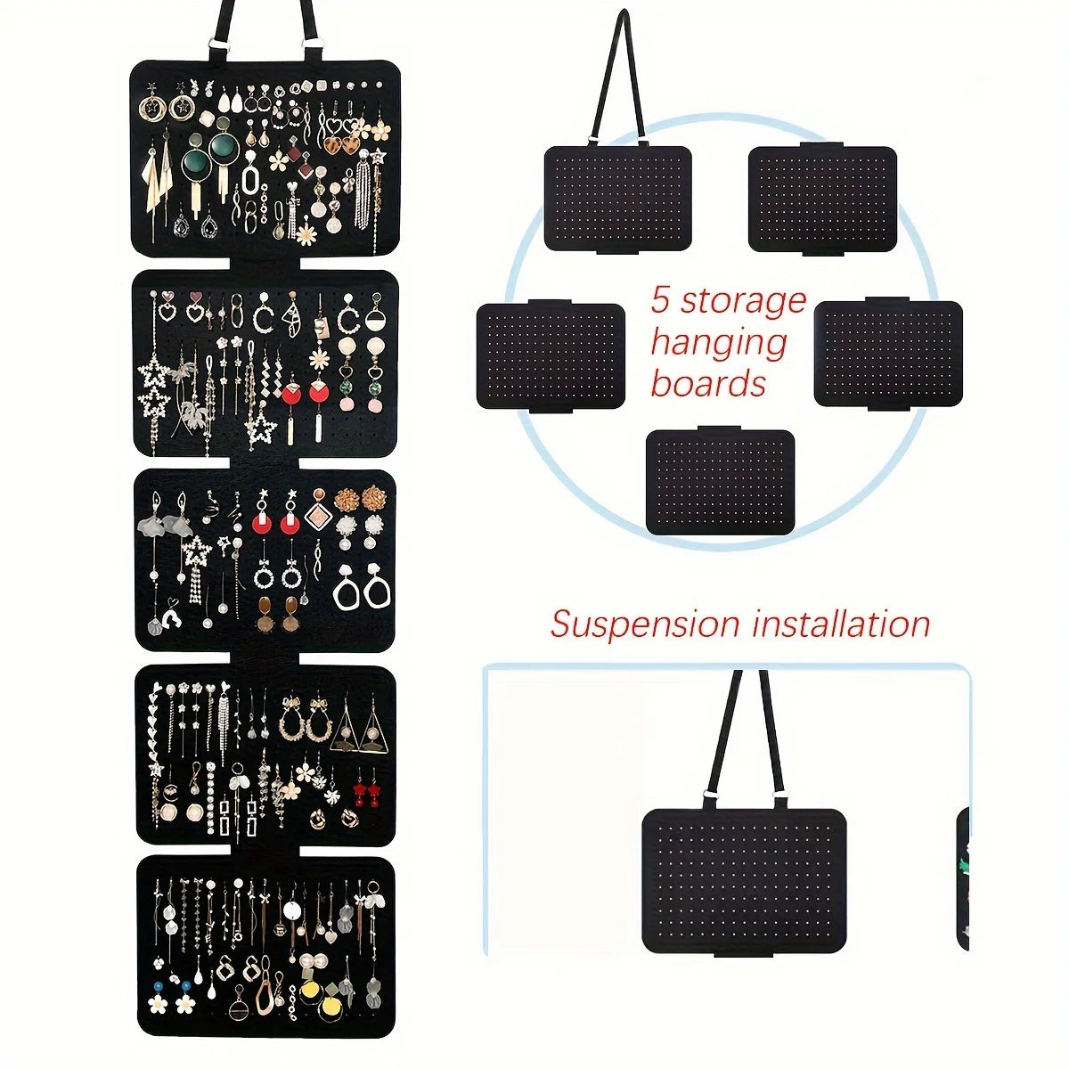 1pc Foldable Felt Jewelry Organizer,Wall Hanging 5-Tier Earring Pendant Display,Storage Bag For Necklaces,Bracelets Oasis Select