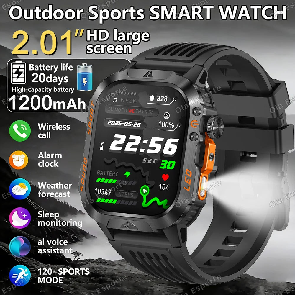 Ola Esporte Military Smart Watch Men – 1200mAh, SOS, IP68