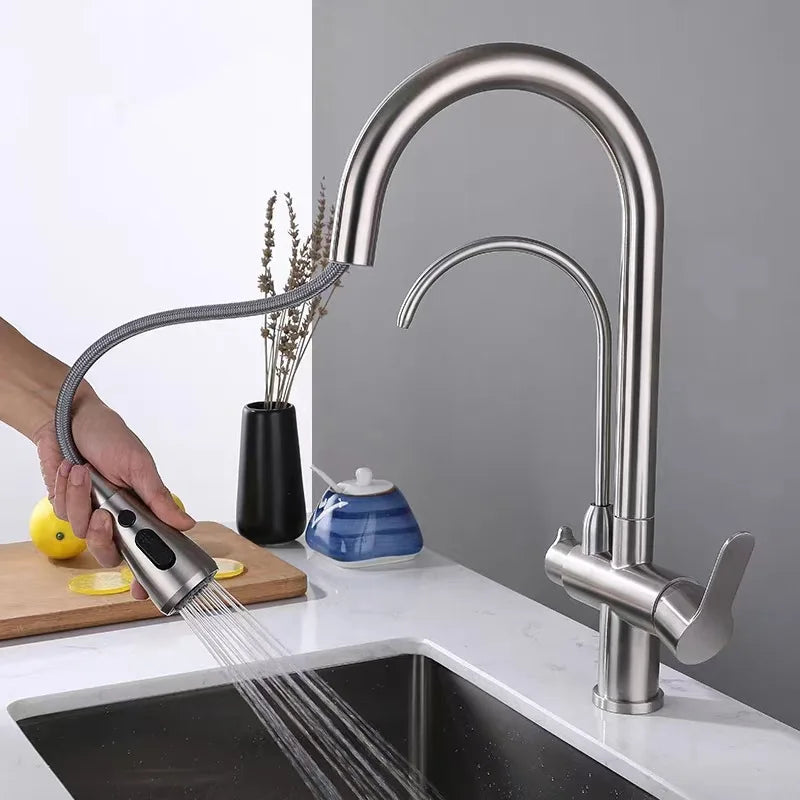 304 stainless steel kitchen draw-type three-in-one wiredrawing faucet cold and hot purified water direct drinking vegetable basi Oasis Select