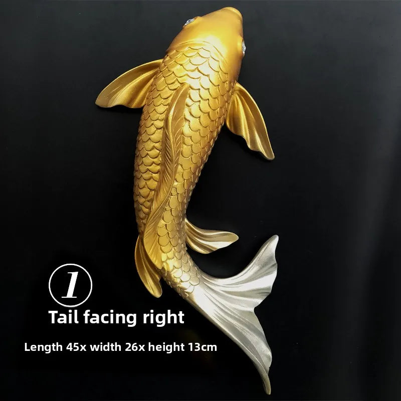 Lucky Koi Fish 3D Wall Decor, Resin Stereoscopic Carp Wall Hanging, Creative Wealth Feng Shui Home Art Wall Sticker Ornament Oasis Select J Right