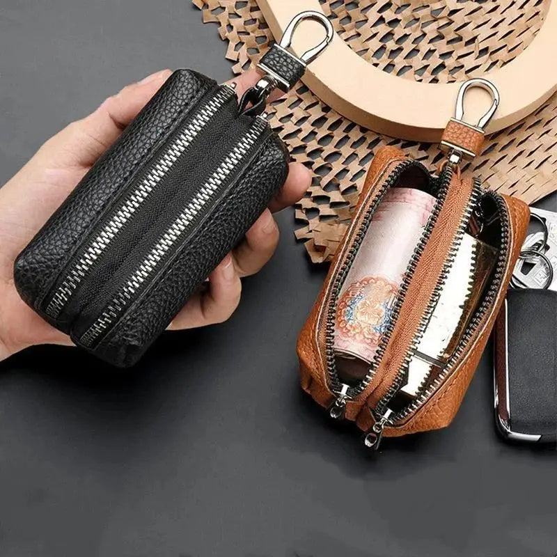 Double Zipper PU Leather Key & Coin Pouch with Metal Clip Key & Coin Pouch Oasis Select