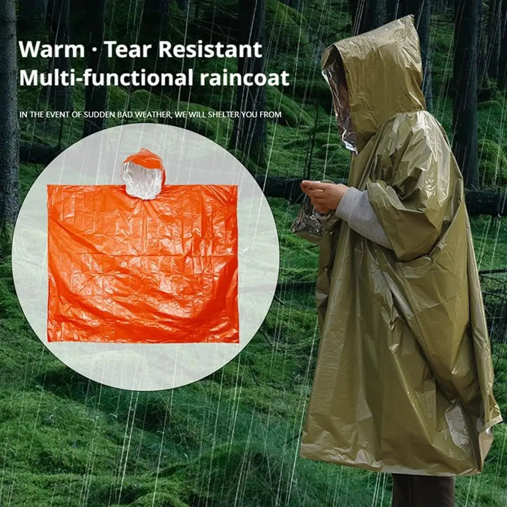 NEWE mergency Waterproof Raincoat Aluminum Film Disposable Poncho Warm Thermal Rainwear Blankets Survival Tools Camping Equipmen Oasis Select