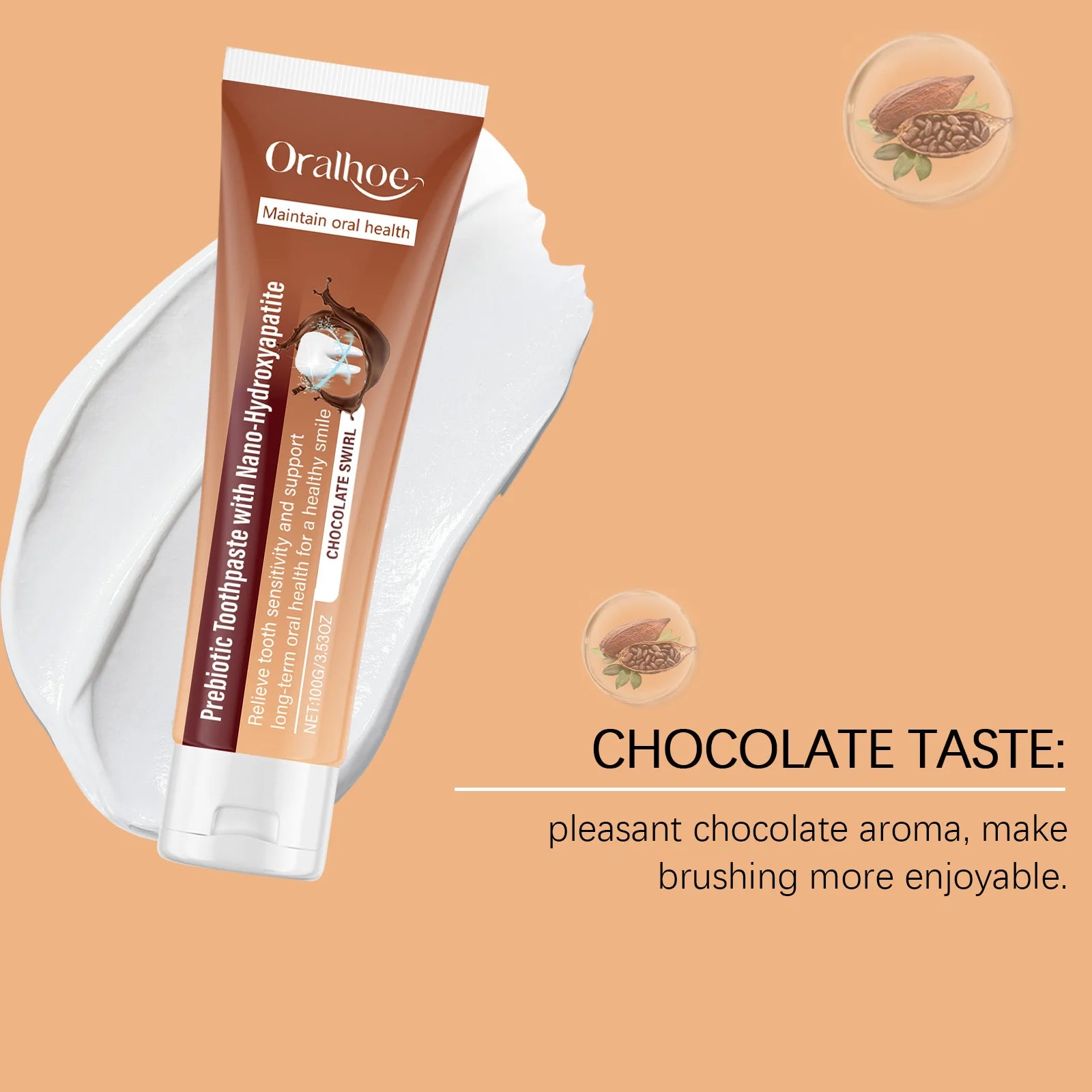 Chocolate Prebiotic Whitening Toothpaste Relieve Tooth Sensitivity Removal Bad Breath Cleaning Long-term Maintain Oral Health Oasis Select