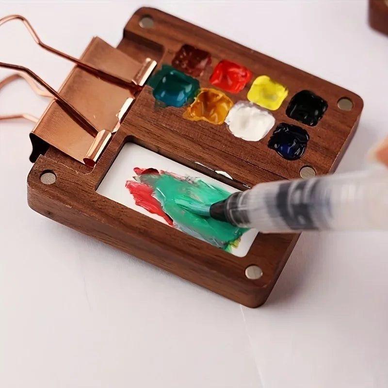 8/15 grids, mini wooden watercolor palette set, including clips, brushes, portable palette, no drawing books, paints Oasis Select