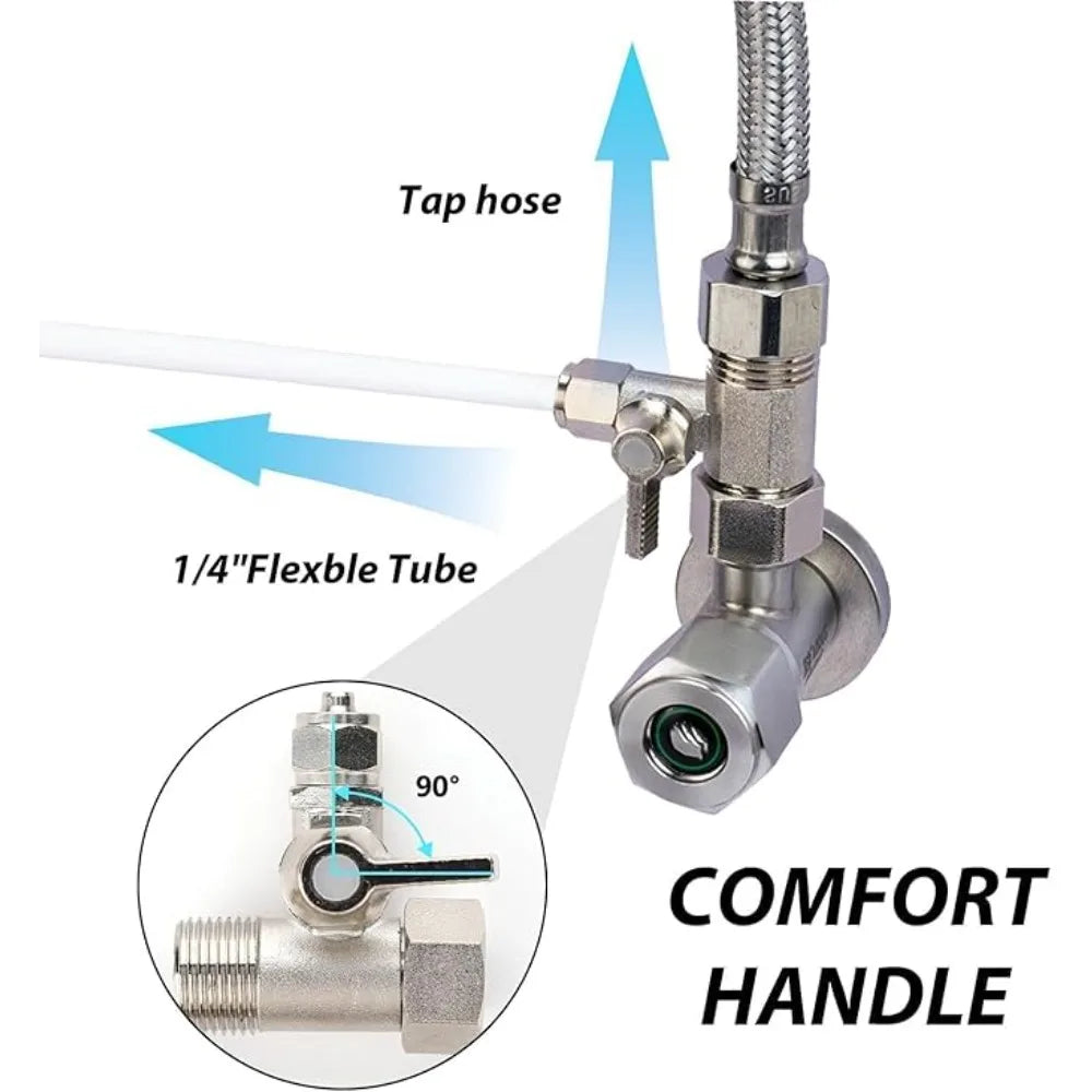 1PC RO Feed Water Adapter 1/2" to 1/4" With Shut-Off Ball Valve Faucet Tap Feed Reverse Osmosis Tee B Cold Hot Water Tube Oasis Select