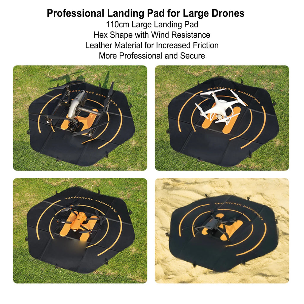Drone Landing Pads Black Helicopter Landing Pads 110cm Hex Foldable Portable Double Sided with Ground Nail for Protection Oasis Select