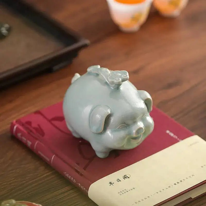 Ceramic Lucky Pig Wealth-Attracting Ornament Auspicious Tea Pet Desktop Craft Decoration Zodiac Mascot Gift Oasis Select