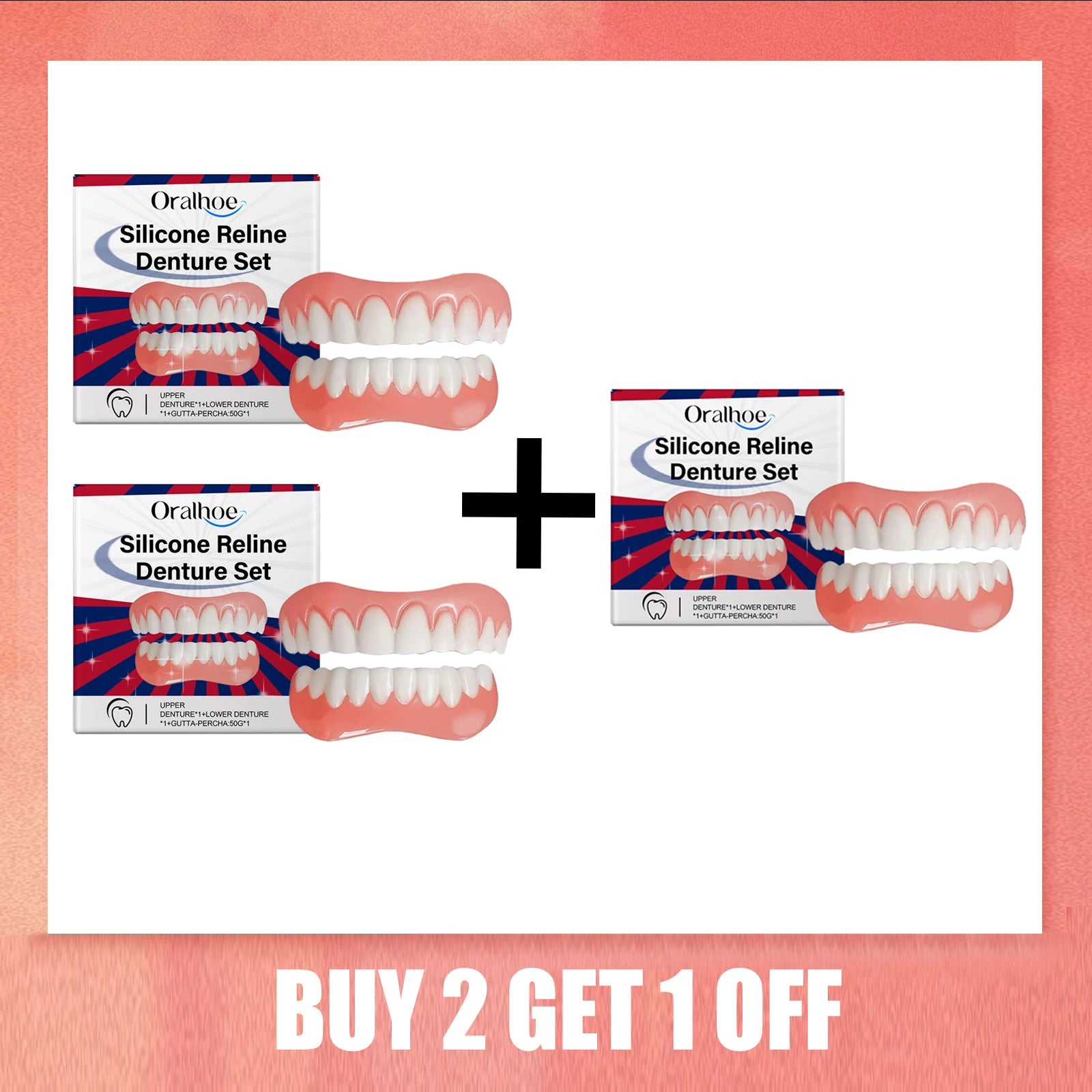 Silicone Denture Set Upper Lower Veneers False Teeth Braces Adjustable Perfect Smile Soft Comfortable Teeth Orthodontic Adults Oasis Select Buy 2 Get 1 Free