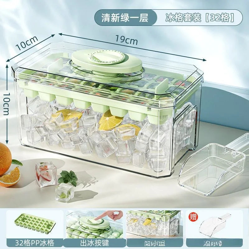 Press Type Ice Cube Mold Ice Cube Tray with Storage Box Silicone Molds Beer Quick-freeze Home Gadgets Kitchen Accessories Oasis Select Single layer Green