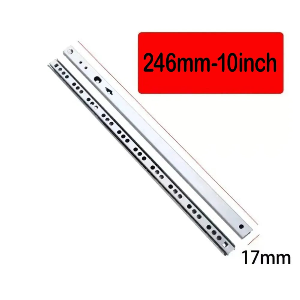 2PCS Full Extension Bearing Drawer Slides 17mm Wide | 8"–17"