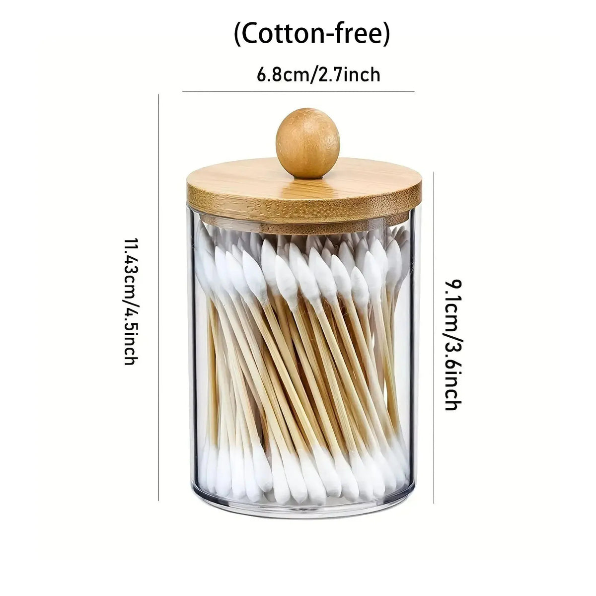 3 Pack Cotton Swab Organizer with Bamboo Lids - 10 oz Clear Plastic Apothecary Jar Containers for Vanity Makeup Organizer Oasis Select