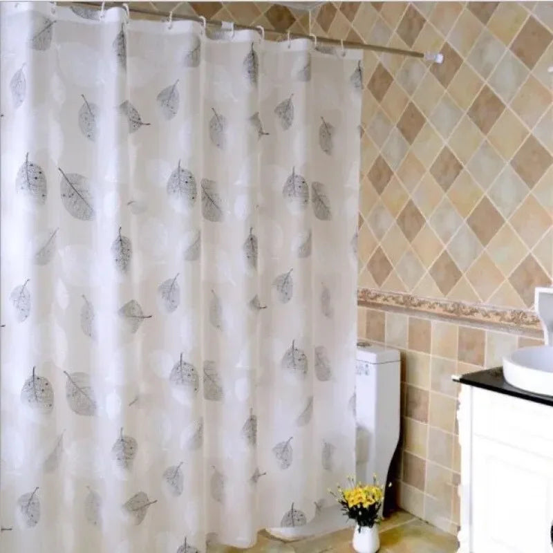 Bathroom Shower Curtains PEVA Waterproof Thickening Bath Curtain With Hooks Rustproof Metal Grommets Leaf Pattern Shower Curtain Oasis Select