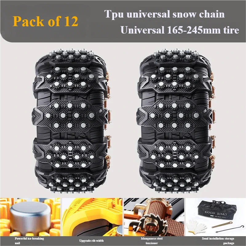 Universal Wider and Thicker TPU Anti-Slip Chains for Automobile Tires – Icebreaking, Emergency Traction, and Recovery Straps Oasis Select 12pcs