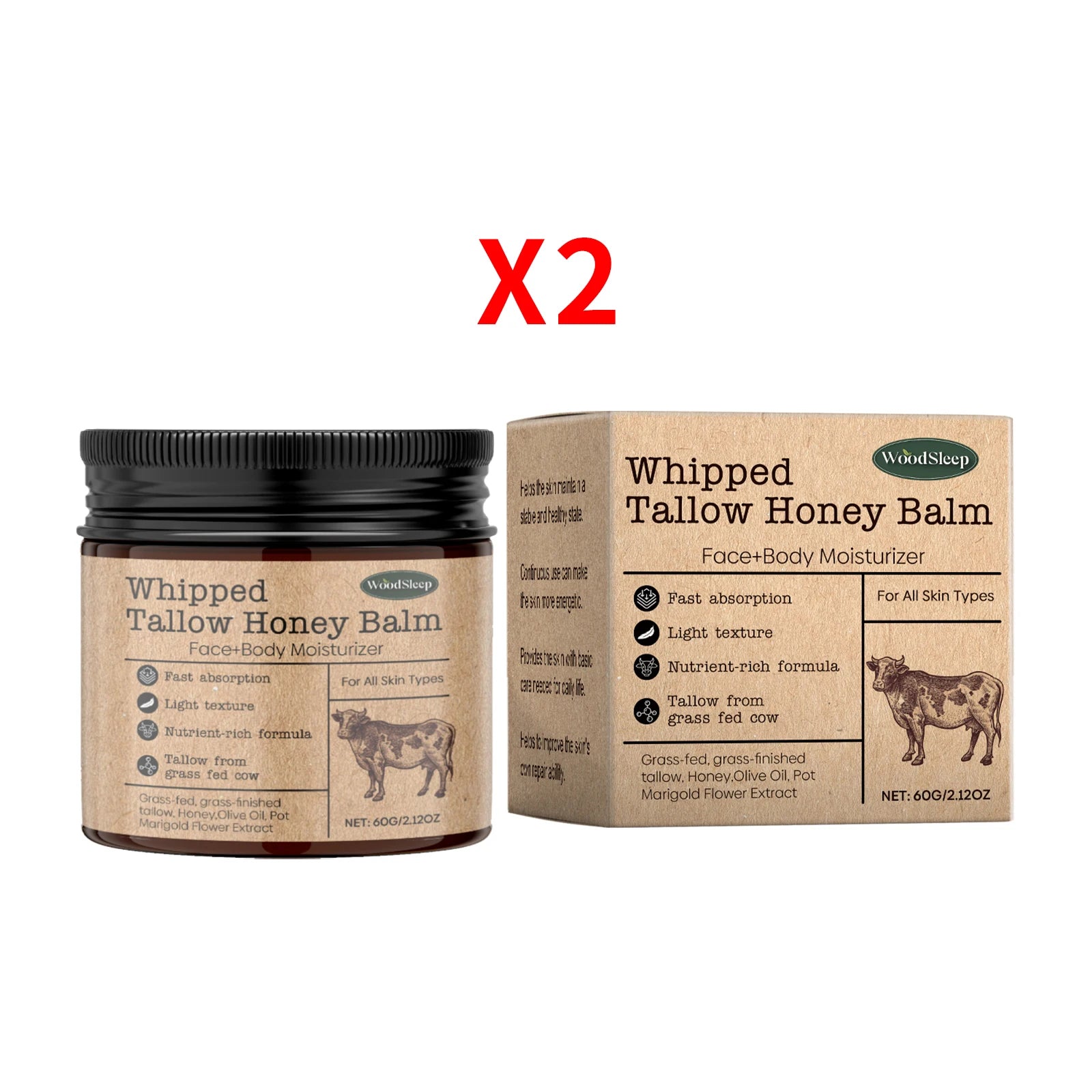 WOODSLEEP Grass-Fed Tallow Body Cream – Brightening Moisturizer Body Moisturizer Cream Oasis Select 2 pcs