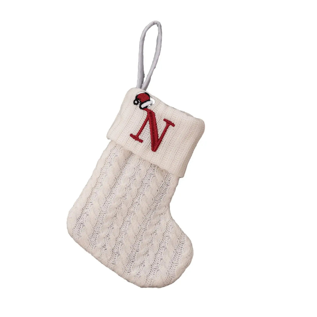 With Hanging Rope Christmas Stocking Children Candy Bag Beautiful Knitted Pendant White Snowflake Alphabet Christmas Tree Oasis Select N China Mainland