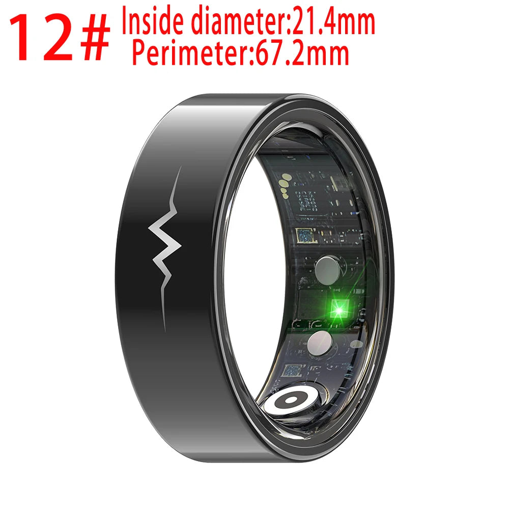 24-hour Health Monitoring Smart Ring Pressure Heartrate Sleep Monitor Men Lady Smartring Waterproof Multi-sport Mode Remote Care Oasis Select BK 12