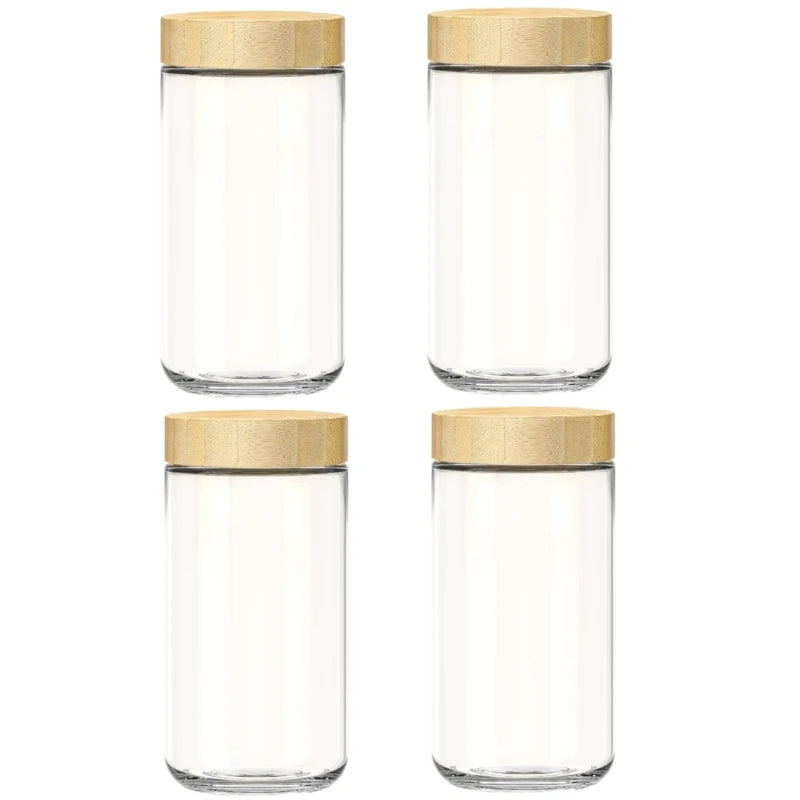 4 Pack Overnight Oats Containers with Airtight Bamboo Lids, Wide Mouth Clear Glass Mason Jars for Meal Prep, Food Storage Oasis Select 750ML-4pcs