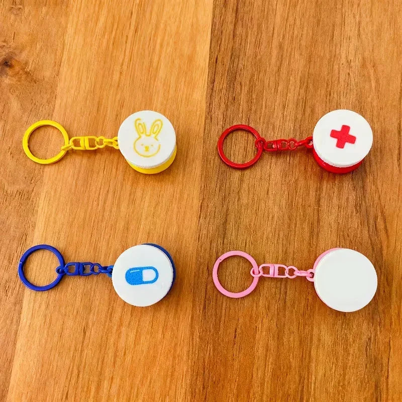 Mini Sliding Pill Box With Keychain Capsule Cross Symbols Portable Plastic Medicine Case Pill Holder Daily Use Emergencies Oasis Select
