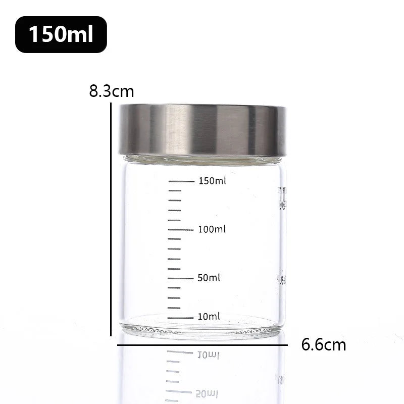 100-500ml Glass Storage Cup Portable Seal Thickening High Borosilicate Thermostability Liquid Storage Cup Scale Sealed Jar Oasis Select 150ml