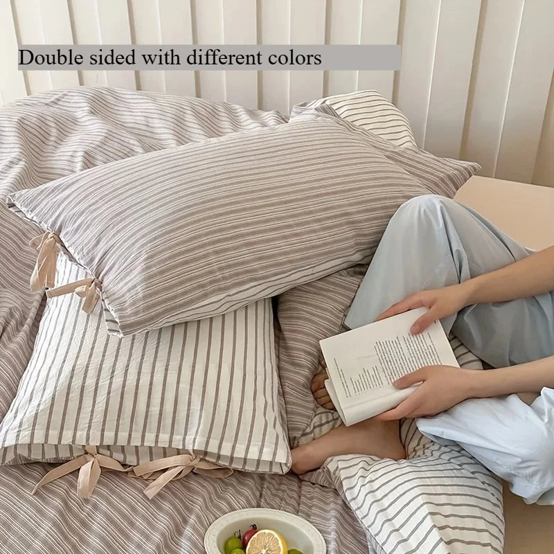 48x74cm Double Sided Stripes Bow Pillow Cases Soft Comfortable Covers Cotton Pillow Cover Pillow Sham Beds Home Decoration gifts Oasis Select cappuccino 2pcs