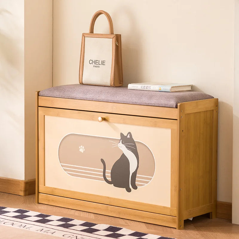 Creative cat home door shoe changing stool integrated cartoon low stool small stool wearing shoe stool advanced shoe rack Oasis Select