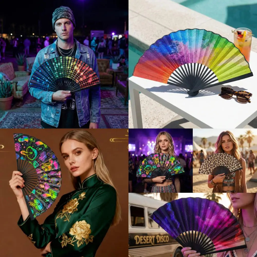 Decoration 23 Cm Kung Fu Fan Large Gradient Colorful Folding Hand Fan Personality Foldable Hand Rave Fan Music Oasis Select