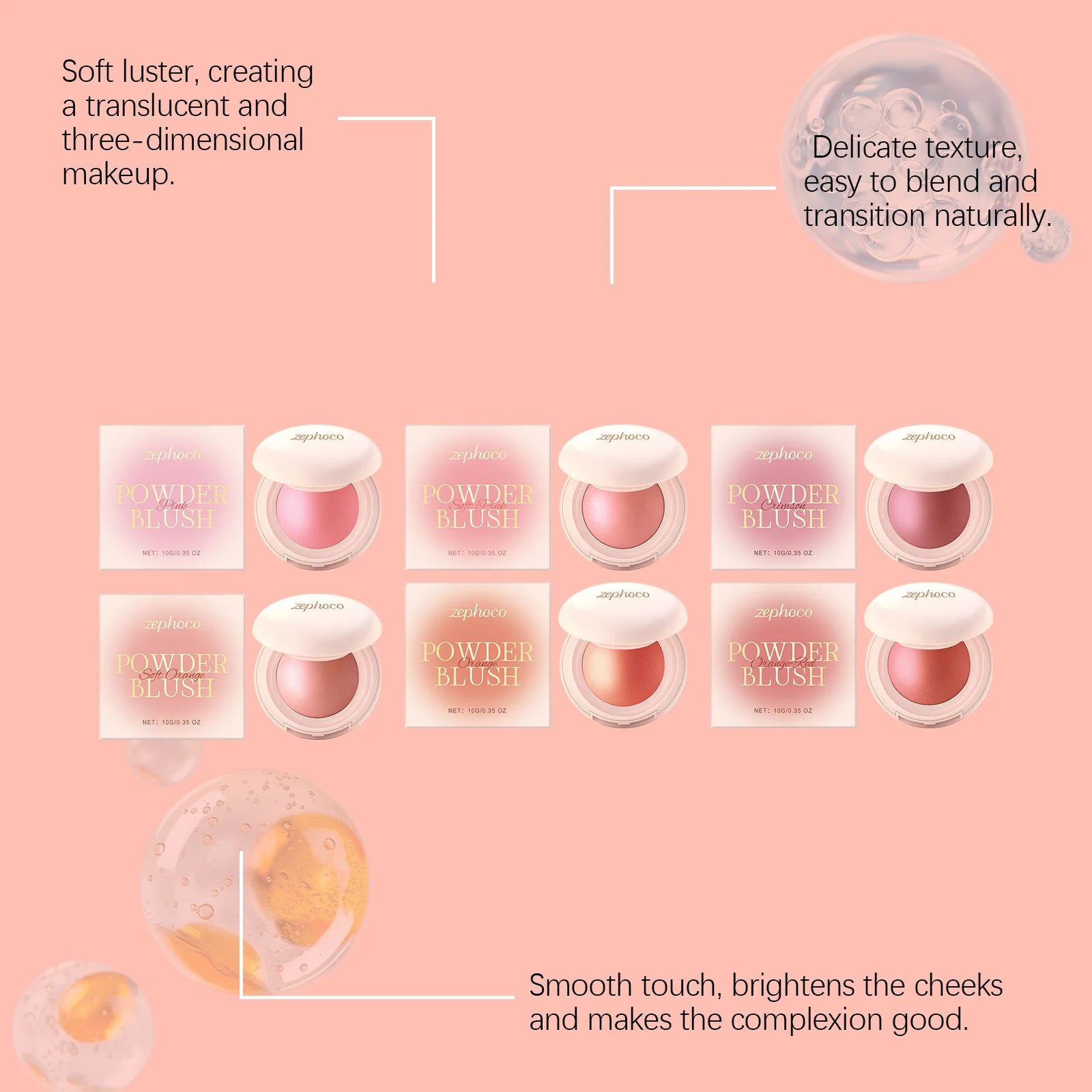 Zephoco Silky Moisturizing Blush – Pigmented Radiant Finish