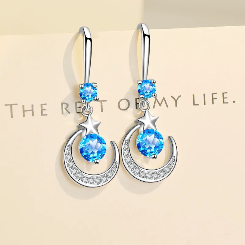 Star & Moon Dangle Drop Earrings – Crystal, 3 Colors | Oasis